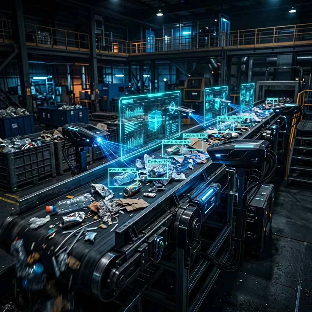 Sistema de visión artificial NIXIA analizando residuos en banda transportadora