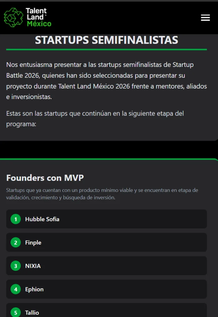 NIXIA como puesto #3 semifinalista en Startup Battle de Talent Land